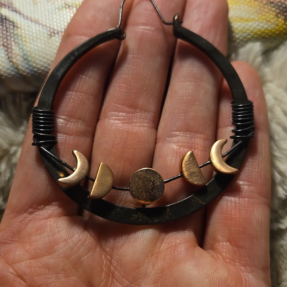 Large Hoop Moon Phase Earrings - Picture 3 of 3